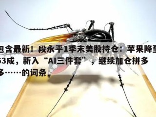 包含最新！段永平1季末美股持仓：苹果降至63成，新入“AI三件套”，继续加仓拼多多……的词条